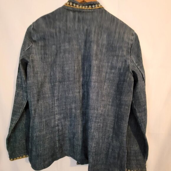 Women's Chico's Size 0 Denim Beaded Turquoise Jacket Coat S - Picture 3 of 3